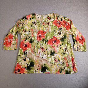 JM Collection Women's XL Multicolored Floral Short Sleeve Stretch Pullover Top